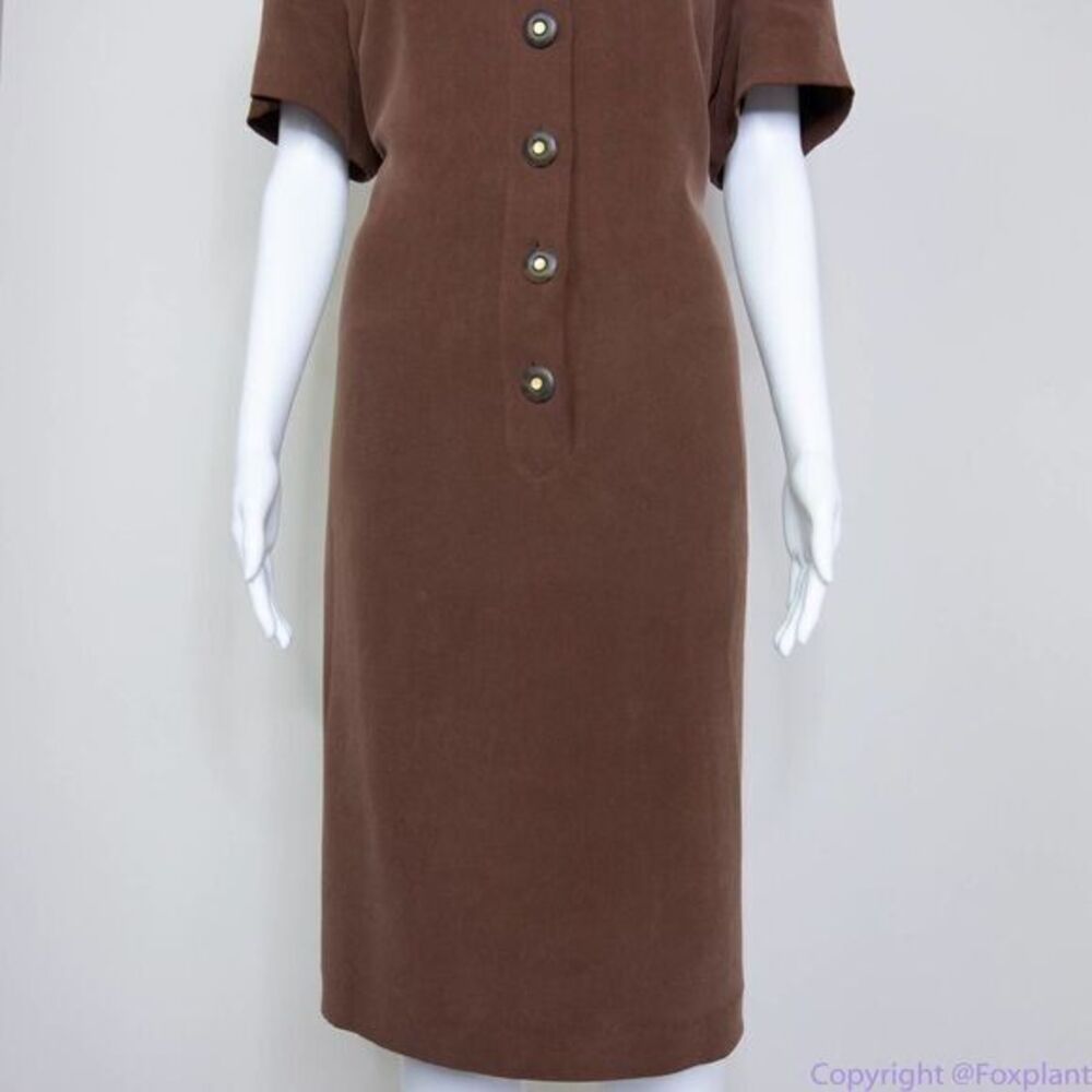 Vintage Spenser Jeremy 100% silk button down short‎ sleeves brown midi dress, 16 - Picture 7 of 16